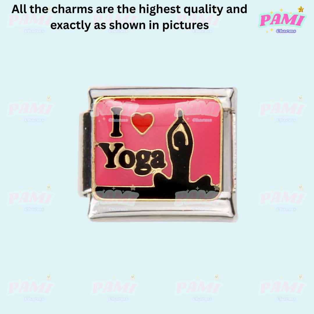 Pami Charms I Love Yoga silver hobbies italian charms with pink and black design