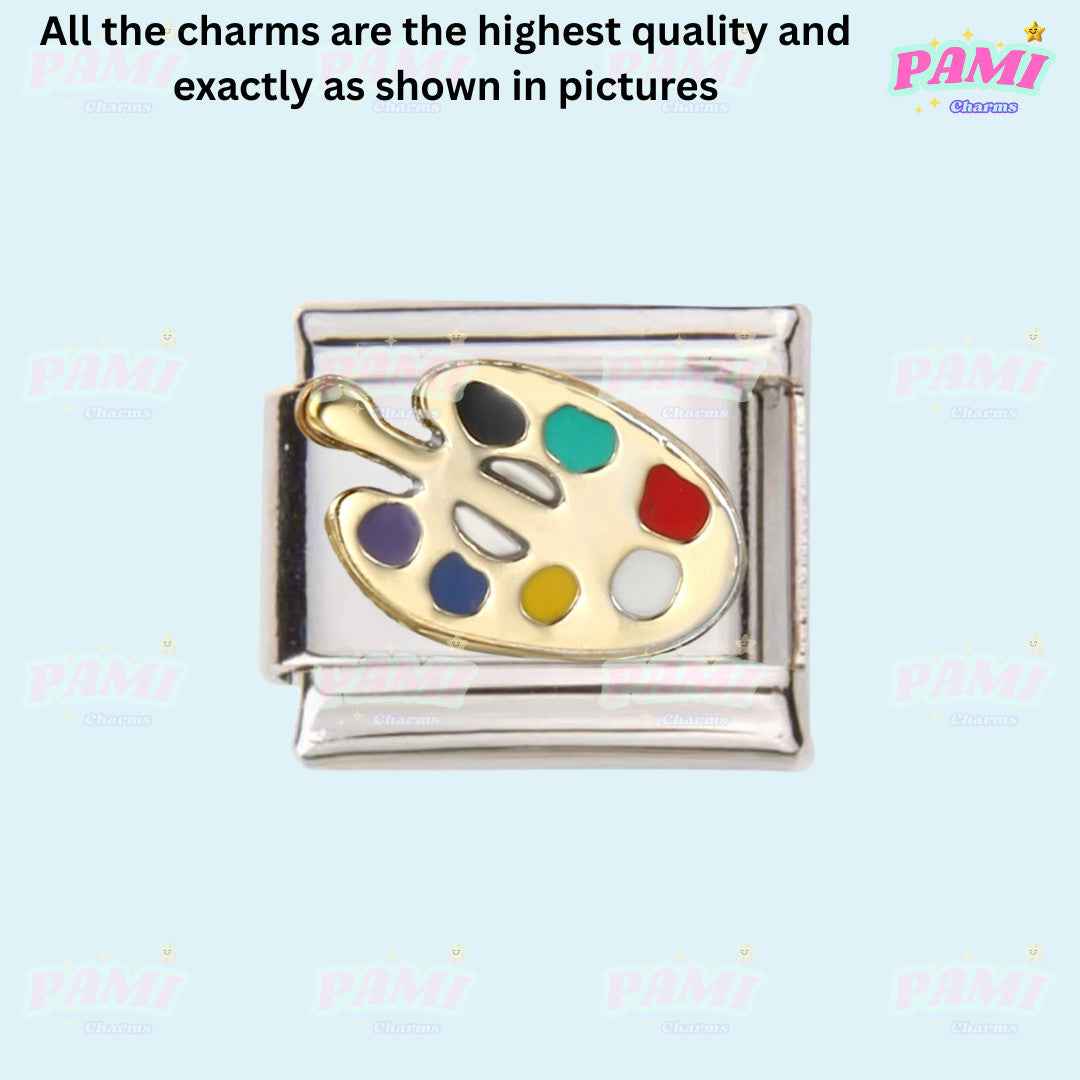 Pami Charms Italian charm featuring a colorful artist paint palette for hobbies italian charms collection