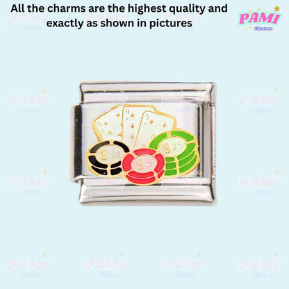 Pami Charms Italian charm with poker cards and chips representing hobbies italian charms