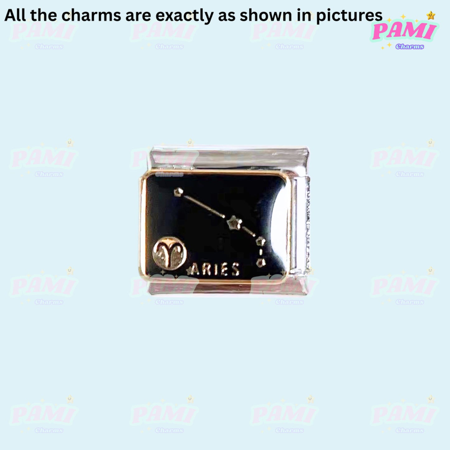 Pami Charms Aries Italian Charm with Gold Star Constellation Design for Zodiac Lovers
