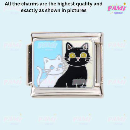 Italian Charm featuring a black and white cat design for charm bracelet enthusiasts