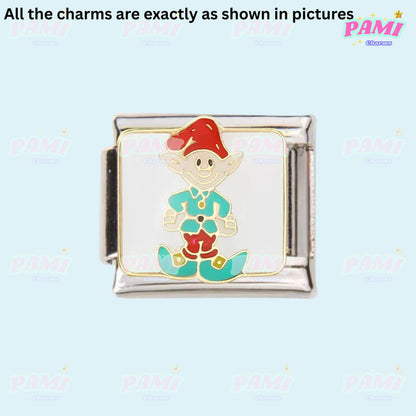 Pami Italian charm featuring a cheerful elf design, ideal for holiday-themed charm bracelets