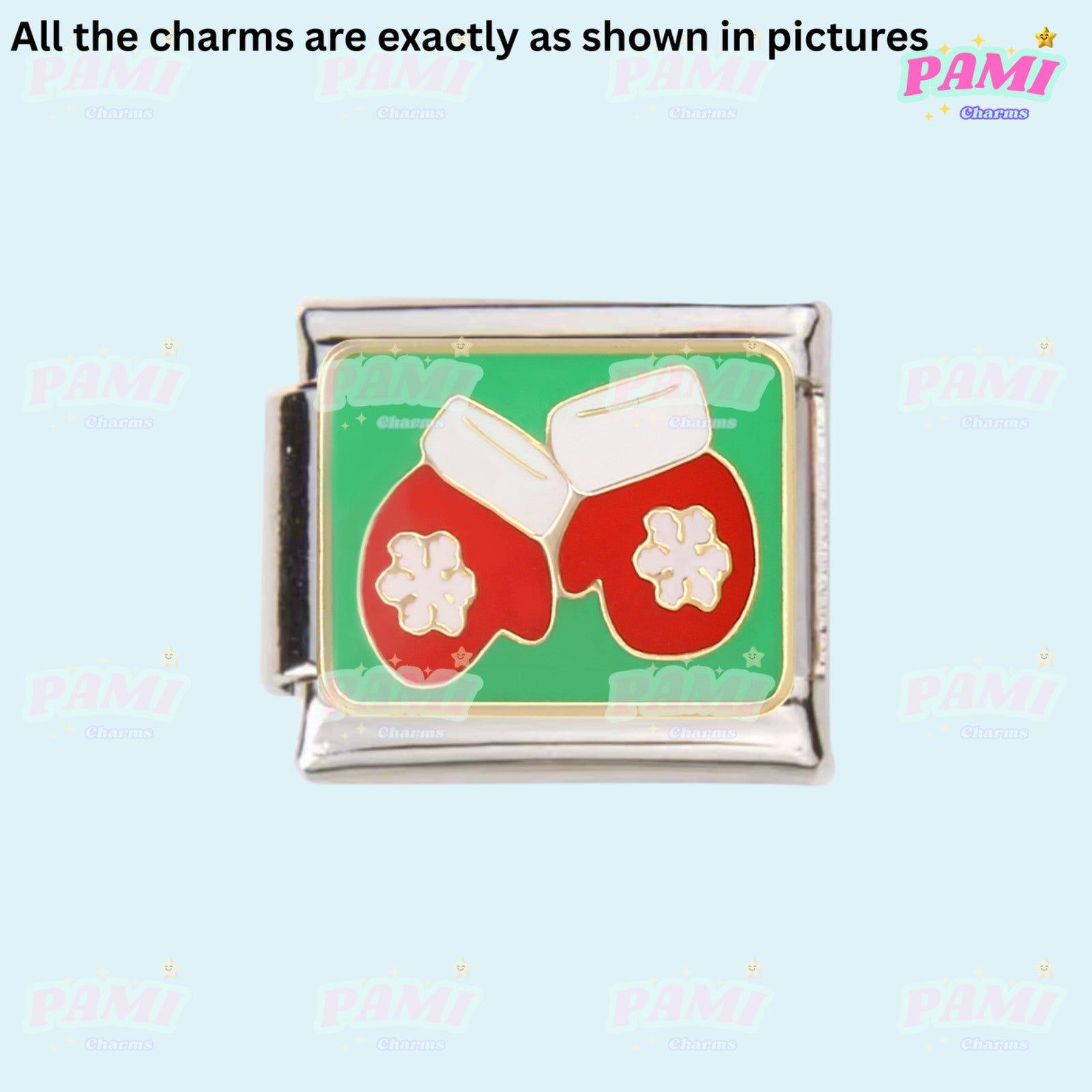Pami Charms Boxing Gloves Italian Charm on a Green Background with White Stars