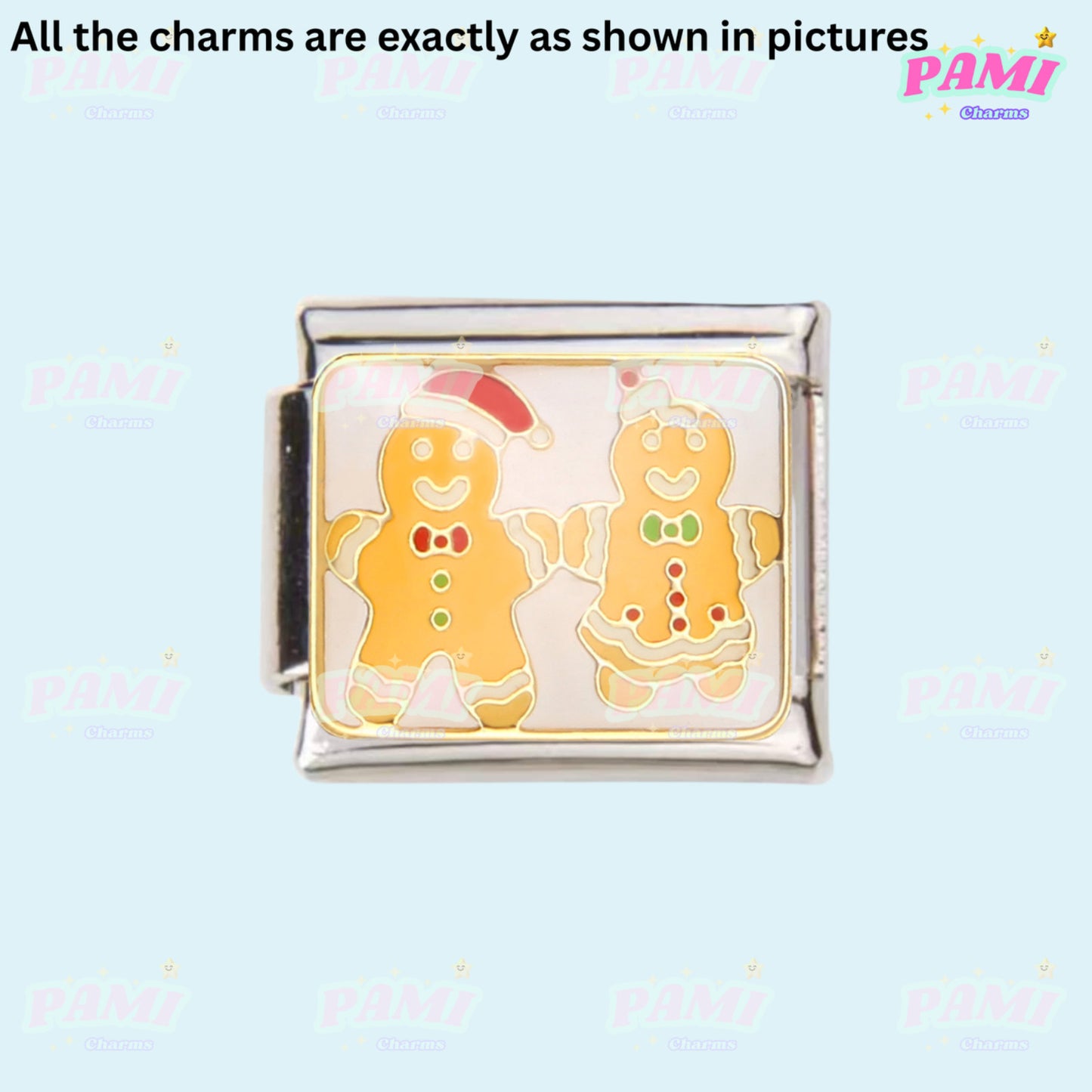 Pami Charms Italian charm featuring festive gingerbread couple design, perfect for charm bracelets