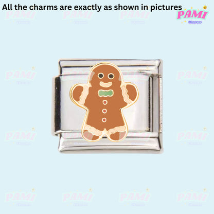 Pami Charms Gingerbread Man Italian Charm with a cute festive design for charm bracelets