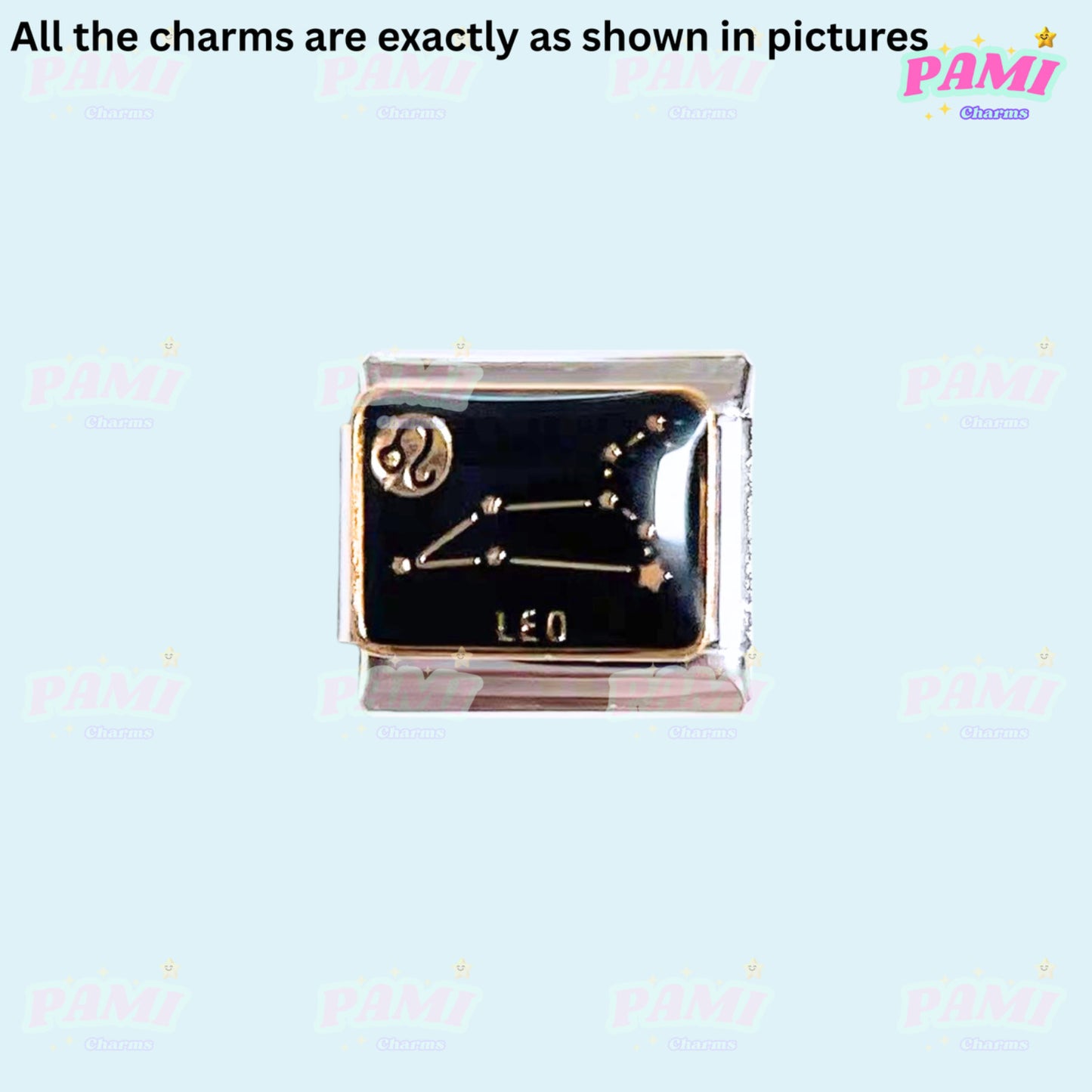 Pami Charms Zodiac Leo Italian Charm with constellation design in black and gold