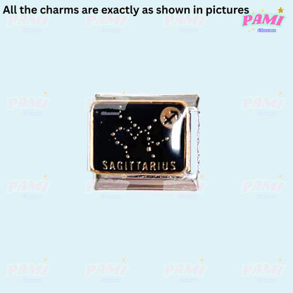 Gold and black Italian charm featuring Sagittarius constellation design for astrology enthusiasts