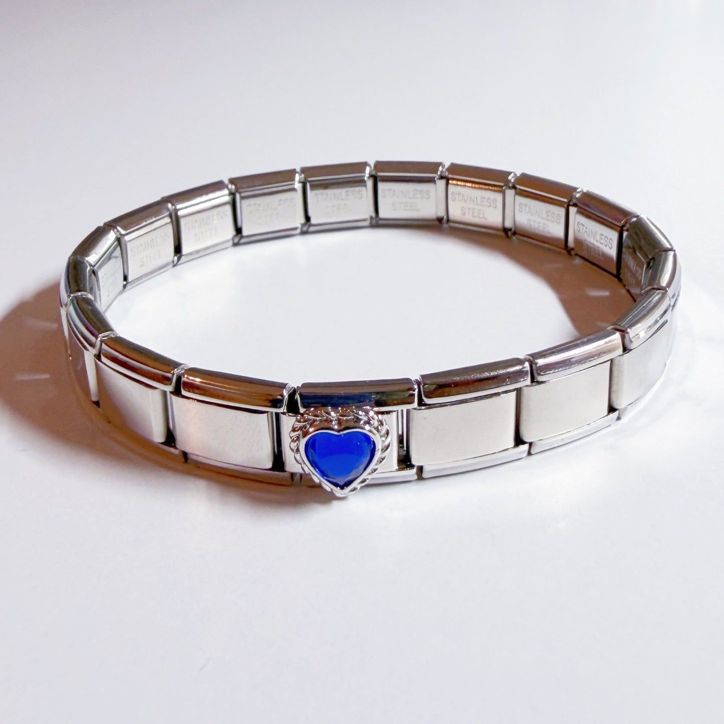 Pami Charms Silver Bracelet with a Blue Heart Italian Charm for Personalised Accessories