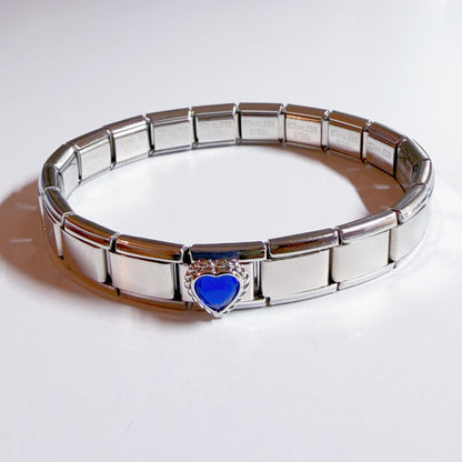 Pami Charms Silver Bracelet with a Blue Heart Italian Charm for Personalised Accessories