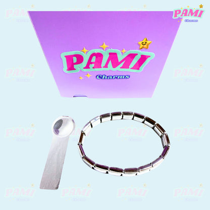 Pami Charms Italian Charm Bracelet with a silver tone and a charm insertion tool
