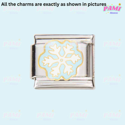 Pami Charms Italian charm featuring a silver snowflake design on a polished background