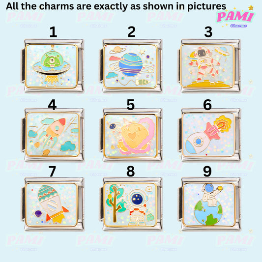 Colourful Pami Charms Italian Charm Collection with Space and Animal Designs
