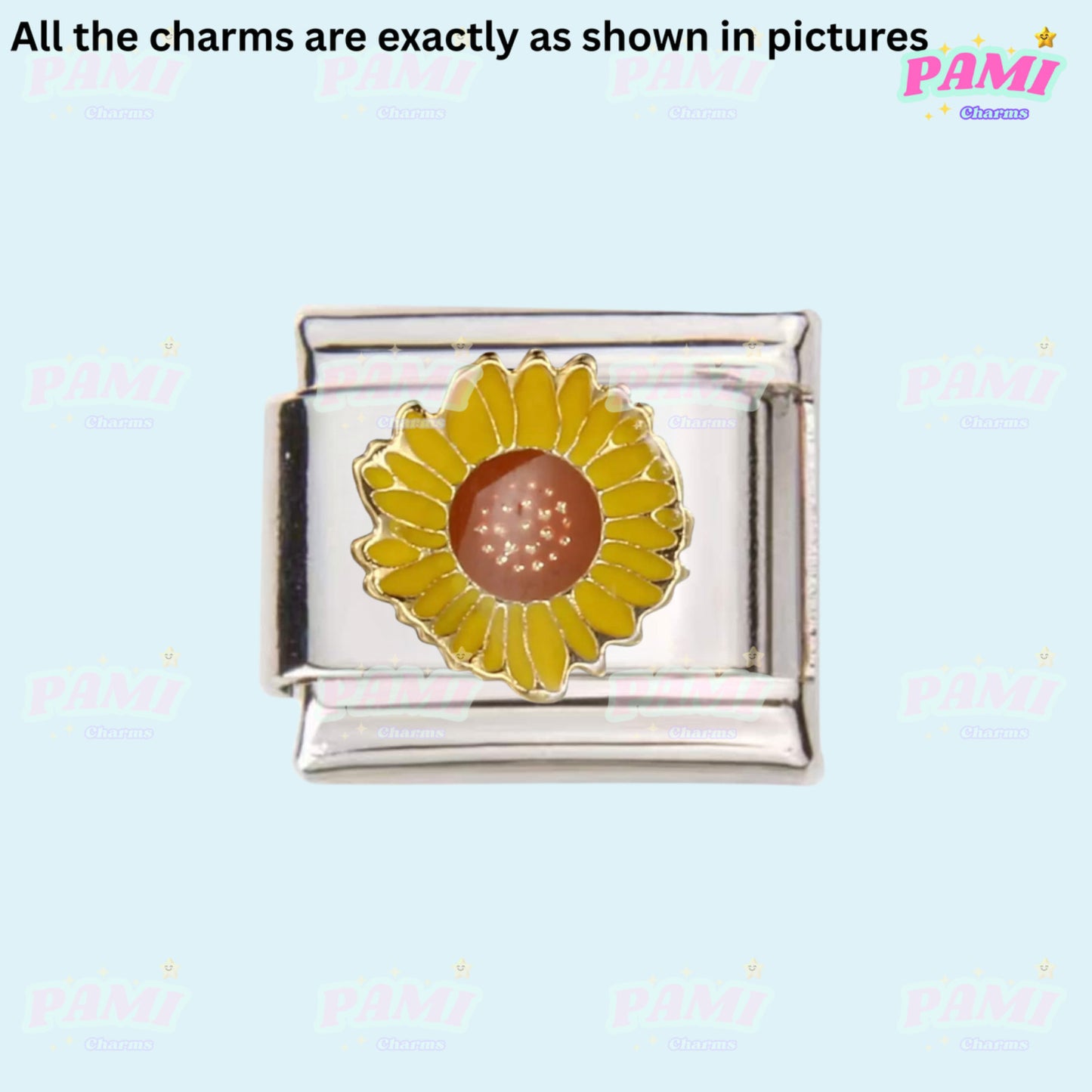 Pami Charms Italian charm featuring a vibrant sunflower design with detailed petals