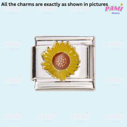 Pami Charms Italian charm featuring a vibrant sunflower design with detailed petals