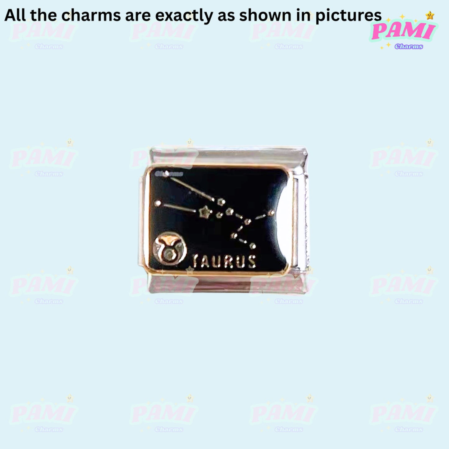 Pami Charms Taurus Italian Charm with Constellation Design and Gold Trim for Zodiac Lovers