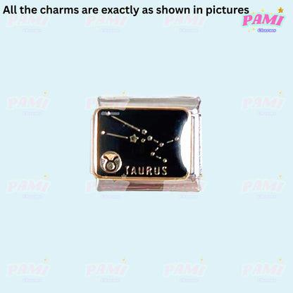 Pami Charms Taurus Italian Charm with Star Constellation Design in Silver and Gold Finish