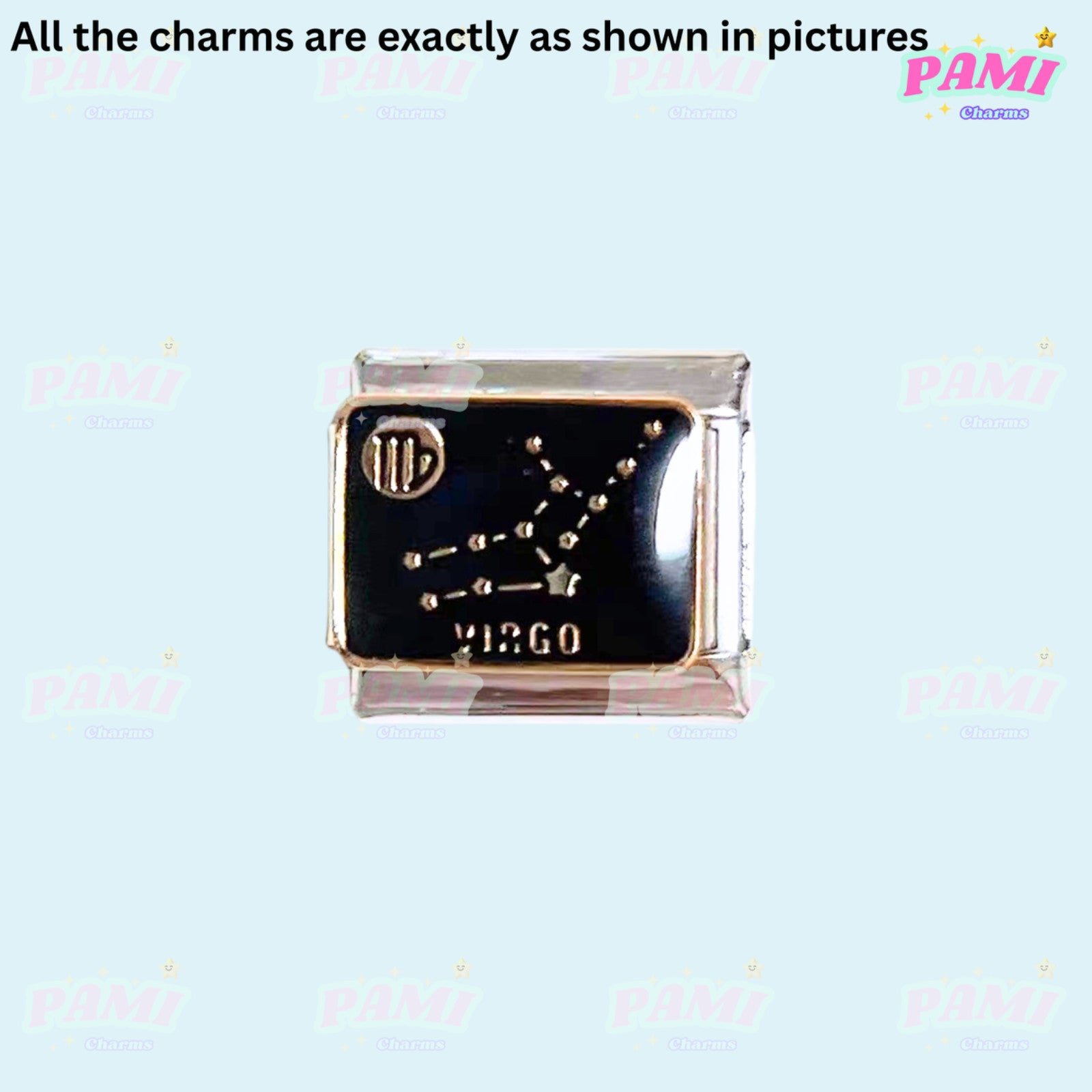Pami Charms Italian Charm featuring the Virgo zodiac sign in a sleek design