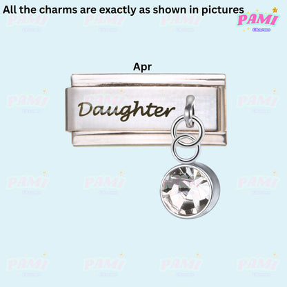 Pami Charms Italian charms silver Daughter charm with clear crystal pendant