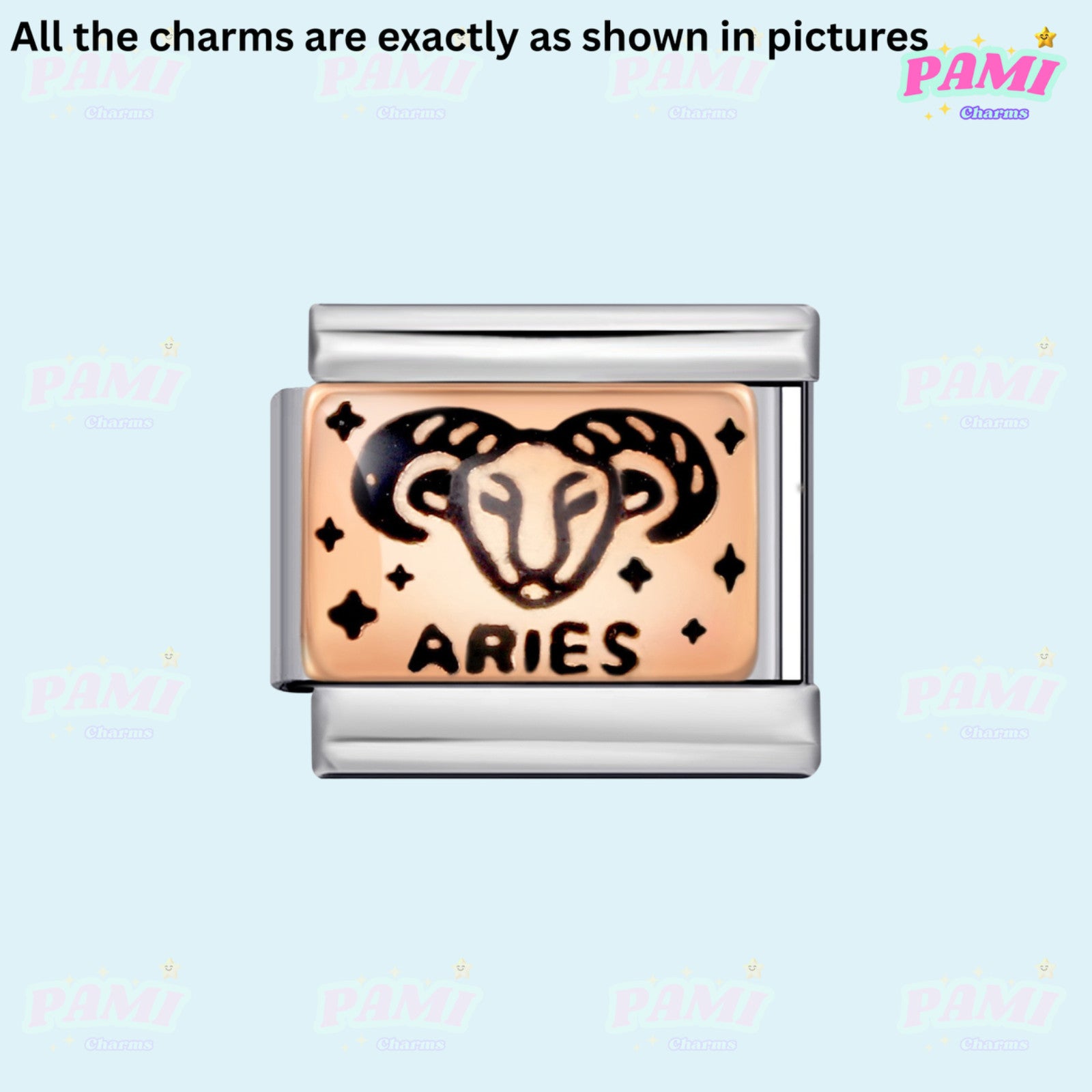 Pami Charms Aries Italian Charm with a detailed ram design and star accents