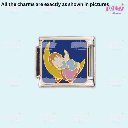Pami Charms Italian charms baby sleeping on a crescent moon silver charm