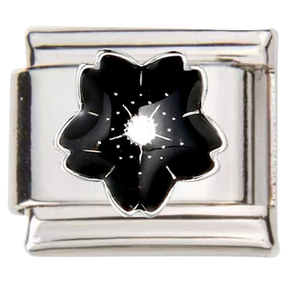 Pami Charms silver Italian charms featuring black flower design for charm bracelets