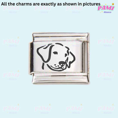 Pami Charms silver Italian charms featuring a detailed dog face design for charm bracelets