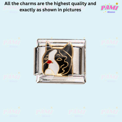 Pami Charms silver Italian charms featuring a black and white dog face design