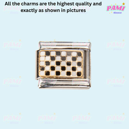 Pami Charms silver and gold checkerboard Italian charms for customizable bracelets