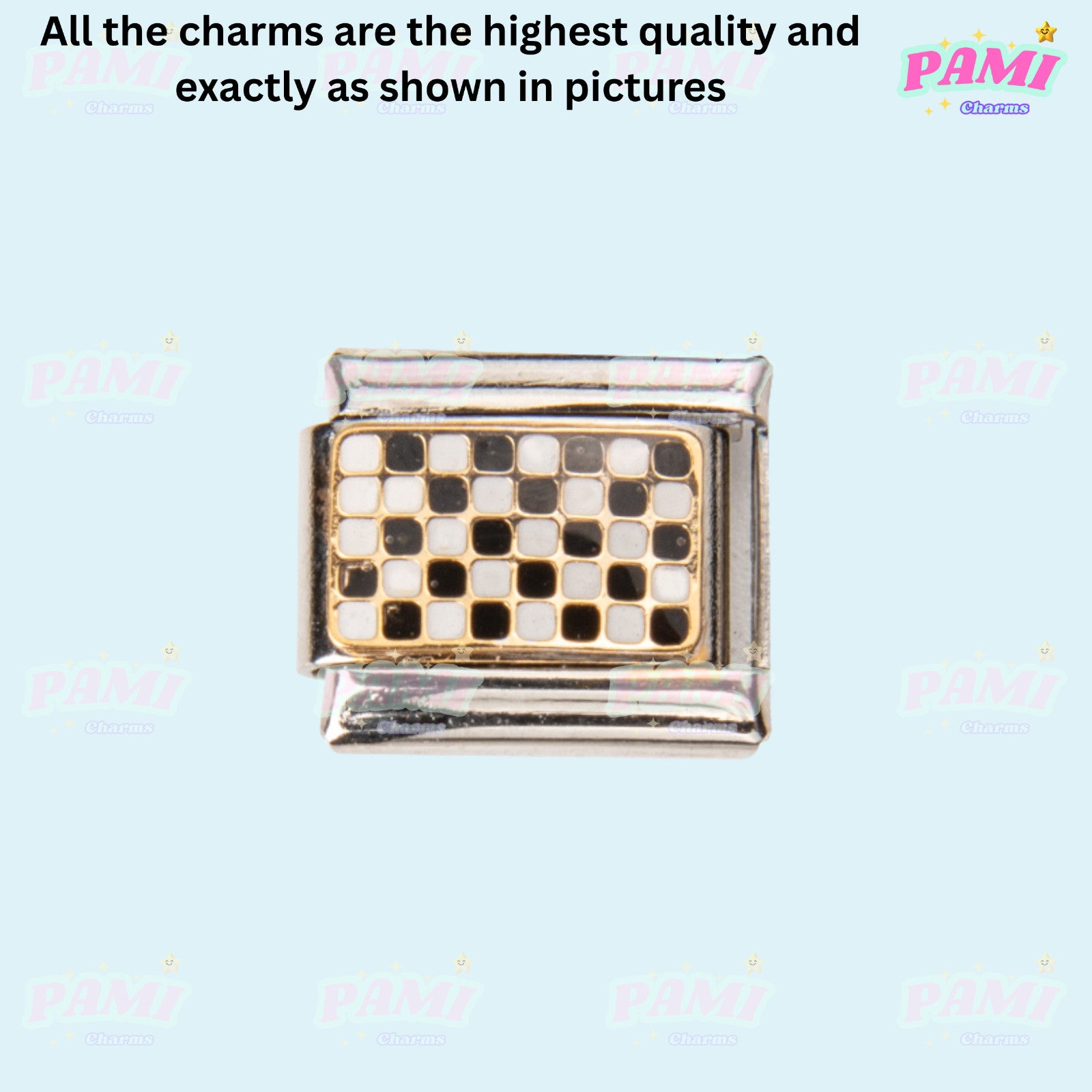 Pami Charms Italian charms checkerboard patterned silver and gold charm link