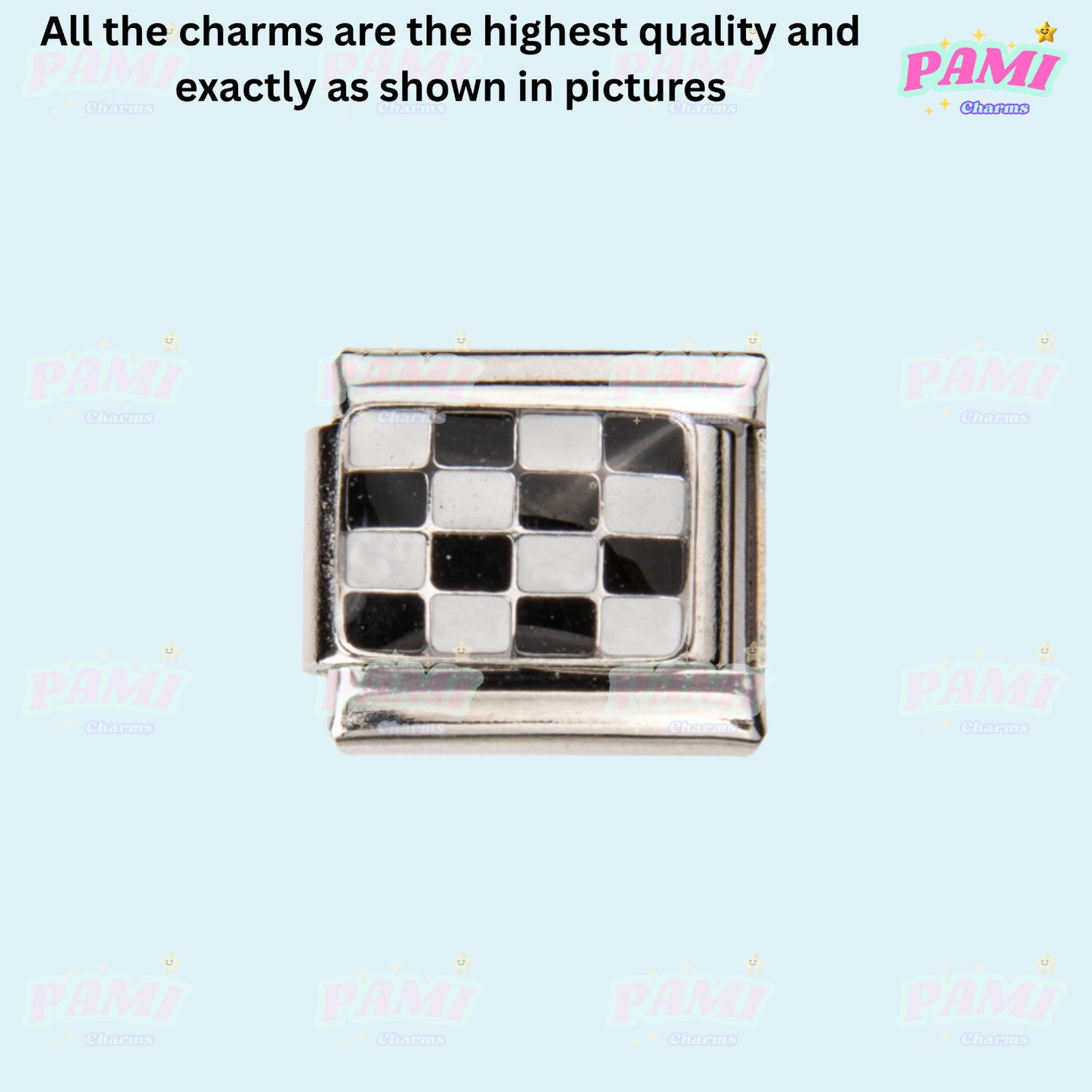 Pami Charms silver Italian charms with black and white checkered design