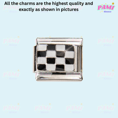 Pami Charms silver Italian charms with black and white checkered design
