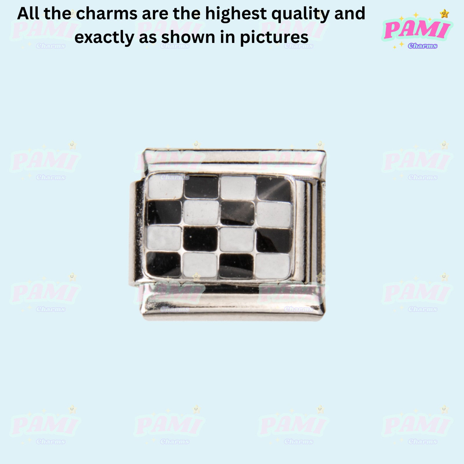 Pami Charms Italian charms black and white checkered square charm for bracelet