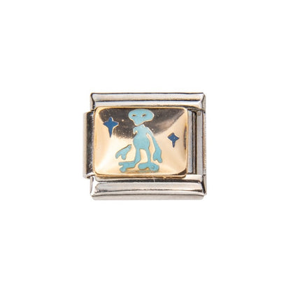 Pami Charms Alien Design Italian Charm with Blue and Gold Details for Custom Bracelets