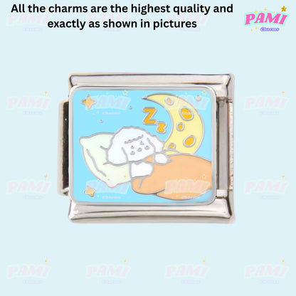 Pami Charms Italian Charms featuring a cute sleeping cat against a moonlit background