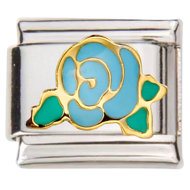 Pami Charms Italian charms with blue and green enamel rose design on silver base