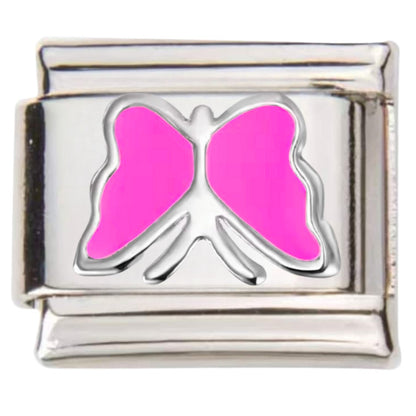 Silver Italian charm with pink butterfly design by Pami Charms for customizable bracelets