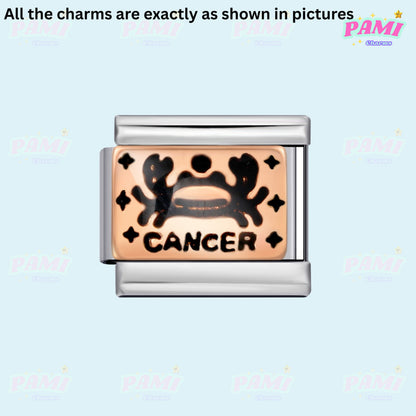 Pami Charms Italian Charms Cancer Zodiac Charm with Two Crabs Design