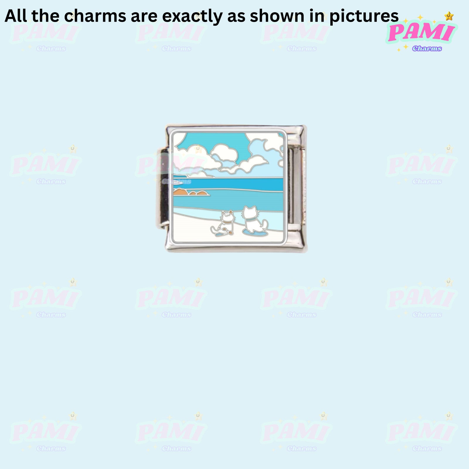Pami Charms silver Italian charms featuring a beach scene with dogs and blue sky