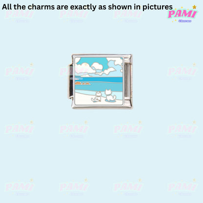 Pami Charms silver Italian charms featuring a beach scene with dogs and blue sky