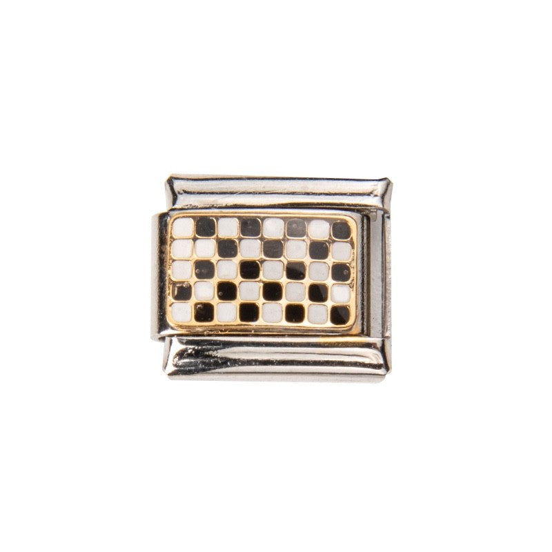 Pami Charms Italian charms with a checkerboard pattern in gold and silver finish