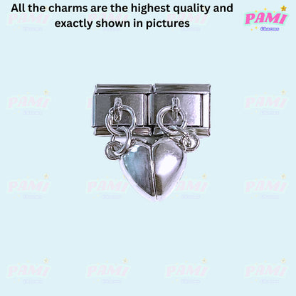 Silver heart-shaped Italian charms by Pami Charms with a polished finish
