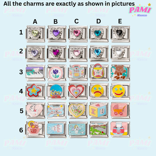 Pami Charms collection of colourful Italian charms featuring various designs and styles