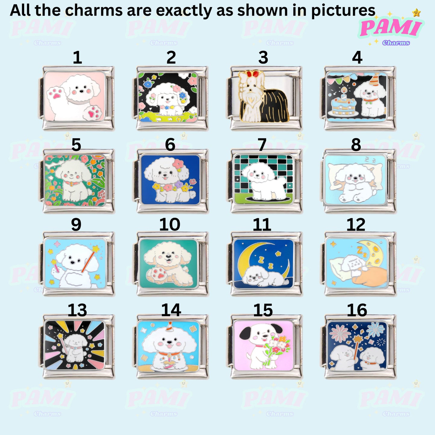 Collection of Pami Charms featuring cute designs with Italian Charms for charm bracelets