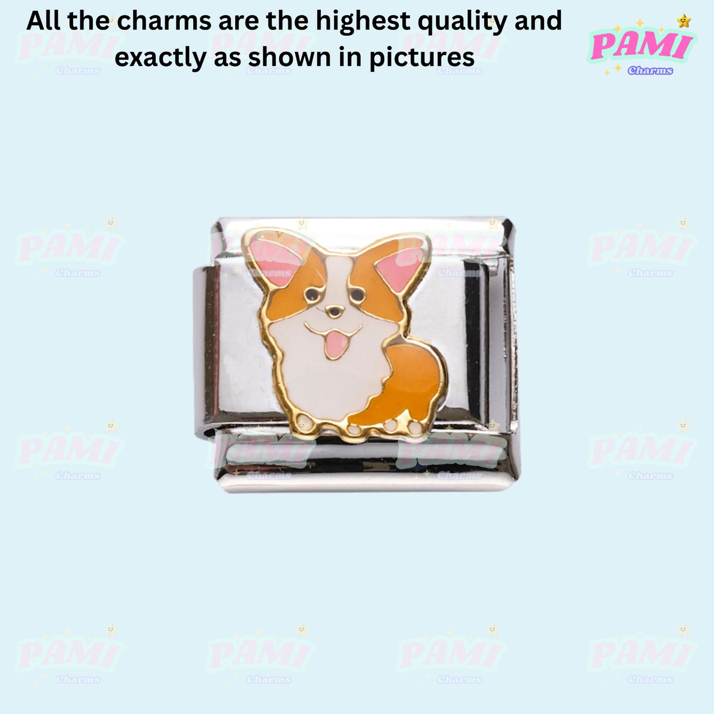 Pami Charms Italian charms featuring a cute orange and white dog enamel charm