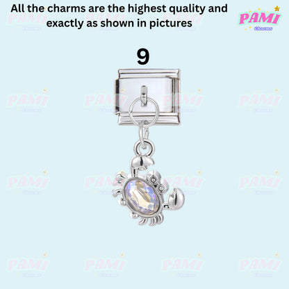 Pami Charms silver crab charm with a clear gemstone designed as italian charms