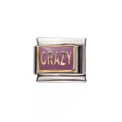 Pami Charms silver Italian charm with purple enamel and gold lettering spelling Crazy