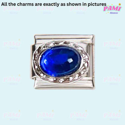 Pami Charms silver Italian charms with blue oval gemstone centerpiece