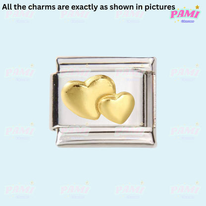 Pami Charms silver Italian charms with two gold hearts design for bracelet