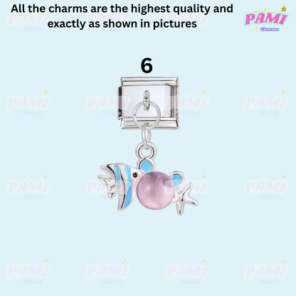 Pami Charms Italian charms silver fish and starfish charm with pink bead detail