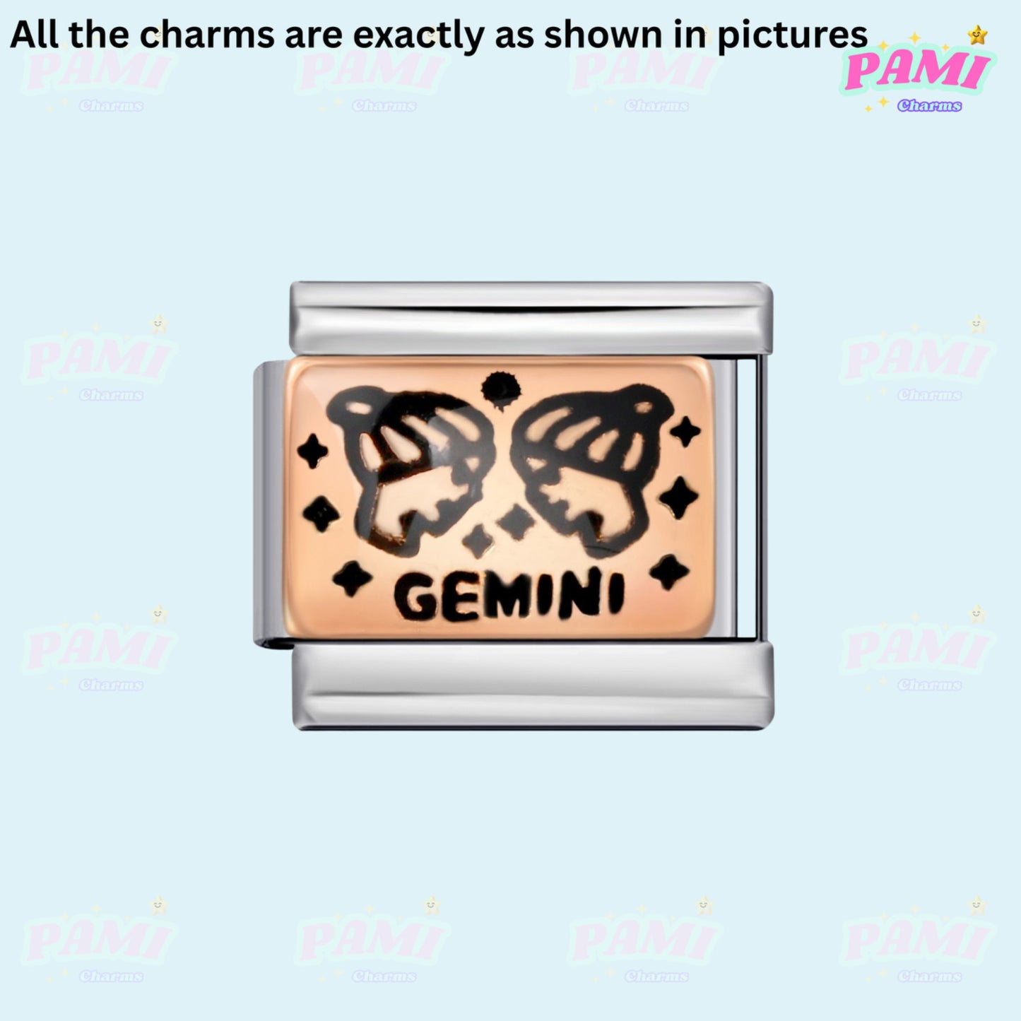 Pami Charms Italian Charms Gemini Design with Two Hands and Stars for Personalised Bracelets